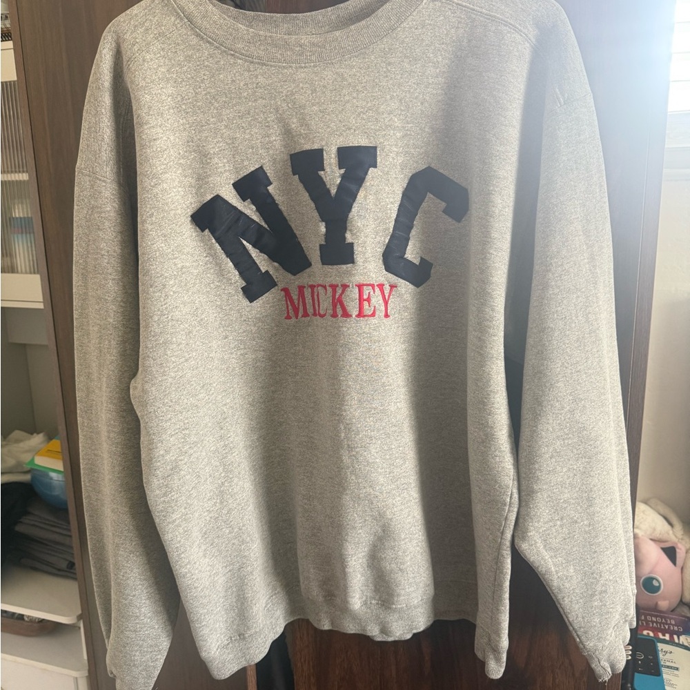 Disney Gray NYC Mickey Men's Crewneck Sweater